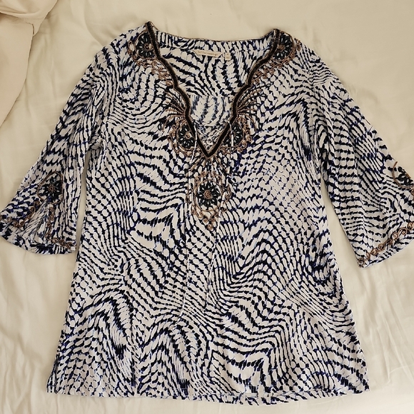 Soft Surroundings Black and White Graphic Tunic 3/4 Sleeve - Picture 1 of 9